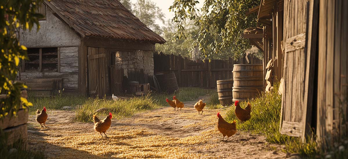 poules ferme grain